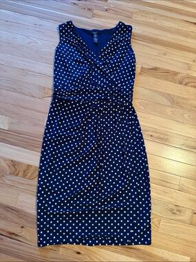 Chaps Navy Polka Dot Sleeveless Wrap-Style Midi Dress